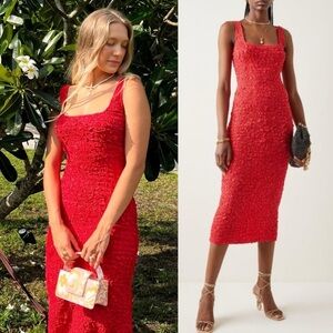 MARA HOFFMAN Sloan Popcorn Midi Dress Red Sz XXS